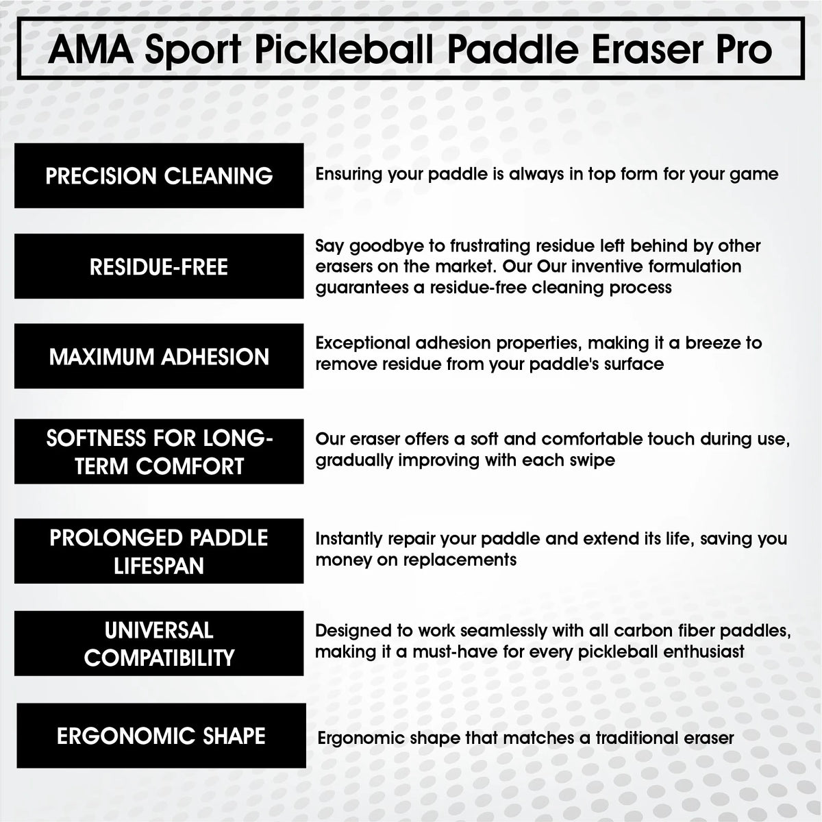 AMASPORT Pickleball Paddle Eraser - Durable Rubber Cleaner for Stains and Scratches, Effective Racket Cleaning Accessory